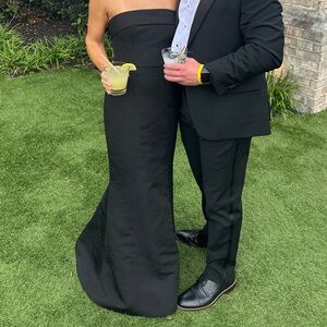 Amsale Black Strapless Mermaid Wedding Dress